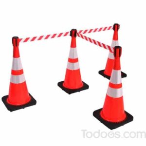 A traffic cone topper fits onto most types of traffic cones and is more effective at restricting access than cones alone.