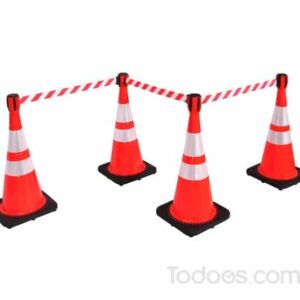 A traffic cone topper fits onto most types of traffic cones and is more effective at restricting access than cones alone.