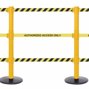 Retractable safety barriers in safety colors and with 3 belts are the perfect solution for access control in settings where unauthorized access is absolutely forbidden.