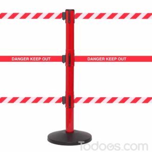 Retractable safety barriers in safety colors are easily visible from any angle and are vital in restricting access.