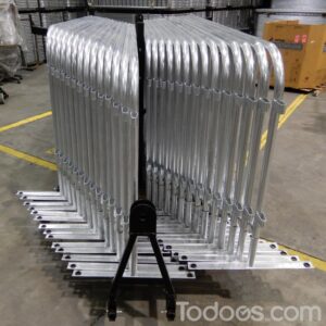 Steel barrier pull cart - Move and store a max of 28 metal barricades at once; an easy solution to a huge task!