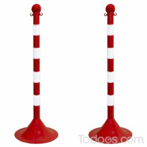 Standing vertically on a circular base, airport stanchions are typically used to mark out areas or to form lines.