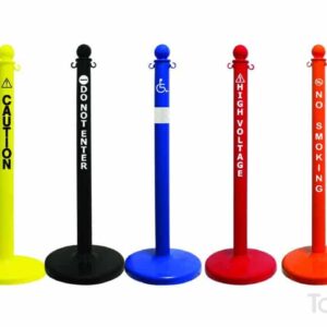 These 2.5 Inch Diameter Plastic Stanchions with Safety Labels are best for inexpensive crowd control.