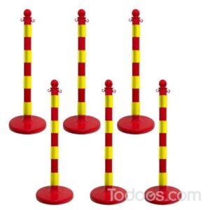 2.5 Inch Diameter Plastic Crowd Control Striped Stanchion In Red Yellow Pack of 6