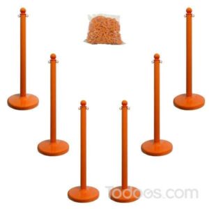 2.5 Inch Diameter Plastic Stanchion and 50' Chain Kit In Safety Orange