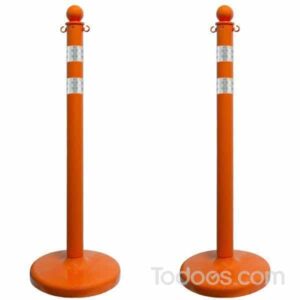 2.5 Inch Diameter Plastic Crowd Control Stanchions with Two Reflective DOT Stripes. Pack of two consists of 40 tall plastic stanchions.