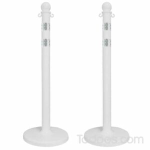 2.5 Inch Diameter Reflective Plastic Stanchions Pack of 2 In White Color