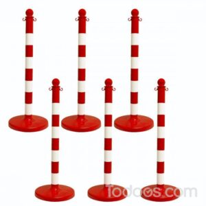 2.5″ Diameter Plastic Crowd Control Striped Stanchion (6 pack) In Red-White