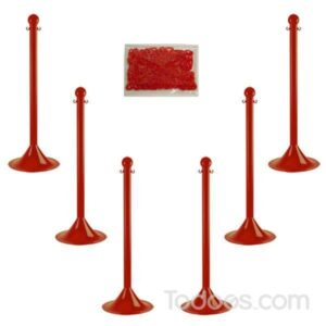 2″ Diameter Plastic Stanchion and 50′ Chain Kit In Red Color