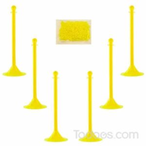 Plastic crowd stanchions kit includes six posts and 50’ chain all in one package. Block traffic from dangerous or restricted outdoor areas