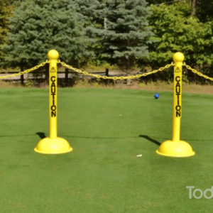 3 Diameter Plastzic Stanchions with Safety Labels In Park