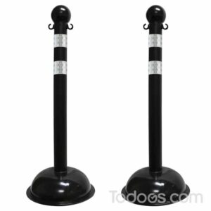3 inch Diameter Reflective Striped Plastic Stanchions Pack of 2 In Black