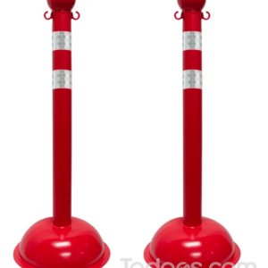 3 inch Diameter Reflective Striped Plastic Stanchions Pack of 2 In Red