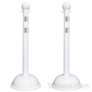 3 inch Diameter Reflective Striped Plastic Stanchions Pack of 2 In White