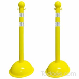 3 inch Diameter Reflective Striped Plastic Stanchions Pack of 2 In Yellow