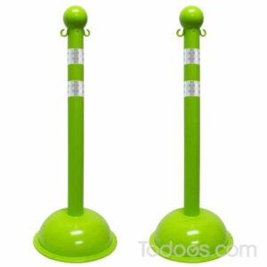 3 inch Diameter Reflective Striped Plastic Stanchions Pack of 2 In safety green