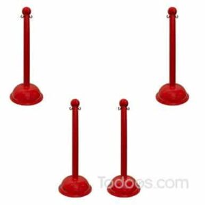 3″ Diameter Plastic Crowd Control Stanchion Red Color Pack of 4