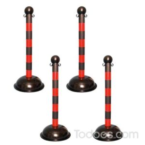 3″ Diameter Plastic Striped Stanchions Pack of 4 In Black - Red Stripes