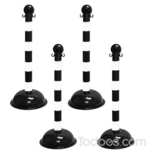 3″ Diameter Plastic Striped Stanchions Pack of 4 In Black - White Stripes