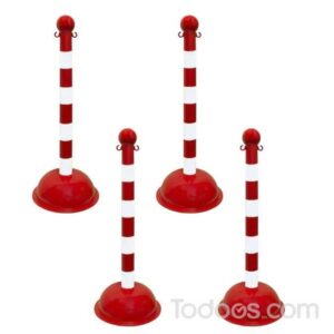 3″ Diameter Plastic Striped Stanchions Pack of 4 In White - Red Stripes
