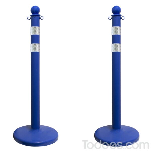 2.5 Inch Diameter Plastic Crowd Control Stanchions with Two Reflective DOT Stripes. Pack of two consists of 40 tall plastic stanchions.