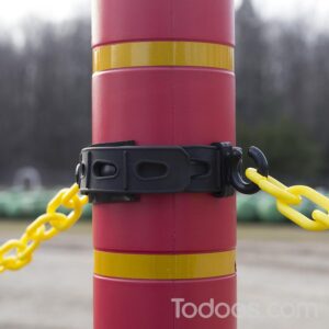The flexible Connect-ALL will fit around any shape bollard, pole, or post. Each Connect-ALL has two slide hooks