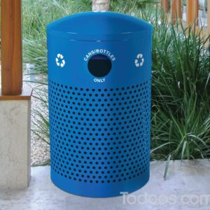 40-Gallon perforated trash can for parks, downtowns, stadiums and other outdoor recycling settings