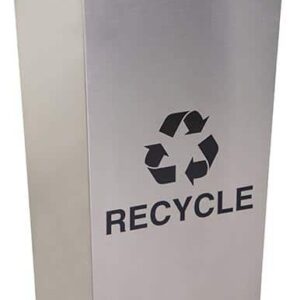 Complete Recycling Receptacle kit includes interchangeable steel tops; beveled Trash top, and flat top with co-mingle opening