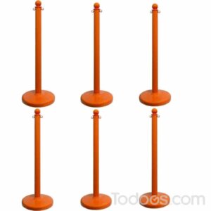 Safety Orange 2.5 inch Diameter Plastic Crowd Control Stanchion Pack of 6
