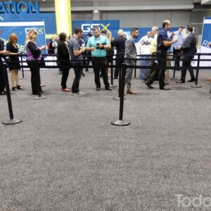 Steel stanchions prevent crowds from spilling out