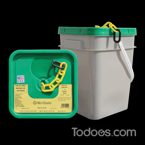 Yellow Plastic Barrier Chain Inside a Pail.