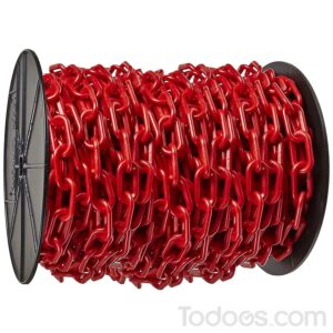 red plastic chain on a reel in a horizontal