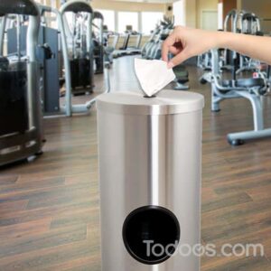 sanitizing wipe dispenser within the gym