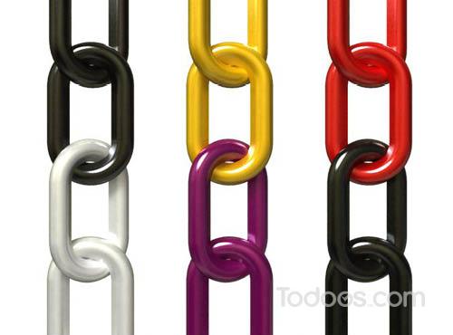 Buy bi-color heavy duty plastic chain in bulk. Todoos offers 100 ft. of 2" diameter two-color plastic barrier chain in several color combos.
