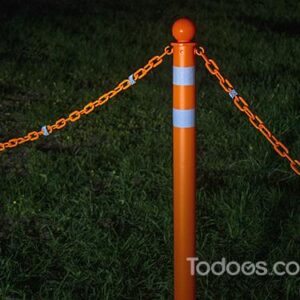 3 inch Diameter DOT Striped Plastic Traffic Control Stanchions Installed With Chain