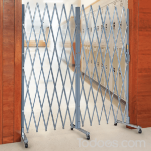 A portable security gate can be stretched and locked to block off any opening. When it’s time to reopen the area, simply fold up and roll the portable gate out of sight, into a small closet at the end of the gate.