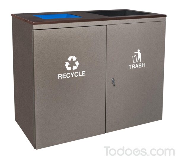 Two Compartment Trash Can is perfect for outdoors. Order today!