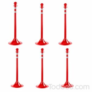 Red 2″ Diameter DOT Striped Traffic Crowd Control Stanchions pack of 6