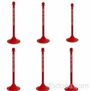 Red Colored 2 Inch Diameter Workplace Stanchion with Safety Lettering 6 Pieces Pack