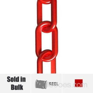 Red plastic chain on a reel is available in 3/4", 1", 1.5", 2", 2" Heavy Duty, and 3" Wide Sizes.