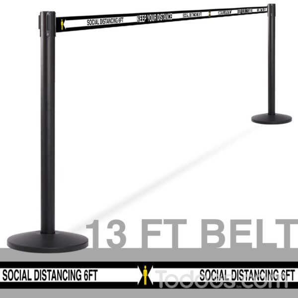 Social distancing stanchions with 13’ belt length