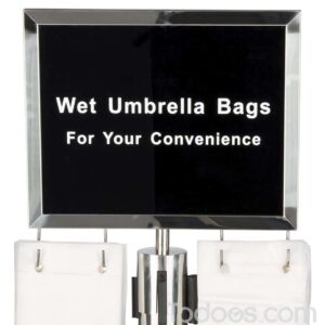 This exclusive design provides the customer the option to place their wet umbrella in a bag, preventing dangerous falls from a slippery floor.