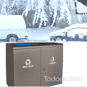 Heavy-duty high capacity outdoor receptacle, Ellipse Collection Two compartment trash can is perfect for outdoors. Order from Todoos today!