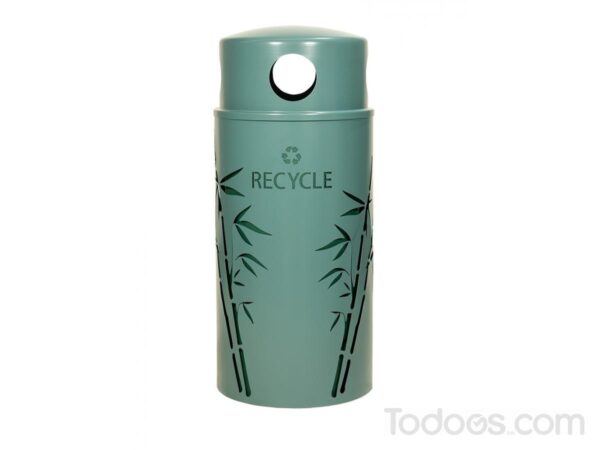 Bamboo Patterned Metal Outdoor Recycle Trash Can with Lid is able to be mounted either in-ground or on poles, fences or wall surfaces