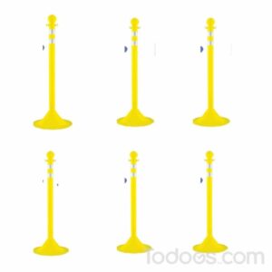This plastic traffic stanchions kit includes six DOT striped crowd control stanchions in one ready-to-use kit.