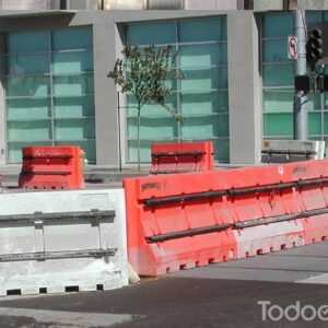 Guardian Plastic Jersey Barrier – 42″H x 72″L x 24″W In a Construction area