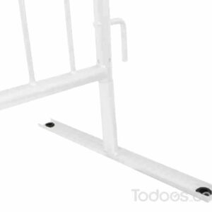 Our white steel crowd control barrier consists of a 2.5-meter steel frame that's made of 16 gauge steel and is welded together with 21 uprights.
