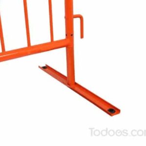 Our orange steel crowd control barrier consists of a 2.5-meter steel frame that's made of 16 gauge steel and is welded together with 21 uprights