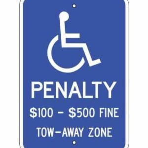 Handicap Penalty $100-$500 Fine Tow-Away Zone Sign (Virginia)