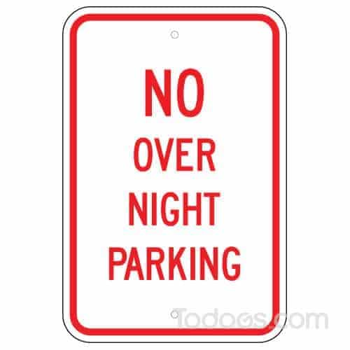 The Grimco No Over Night Parking Sign is made with quality .080” 5052 aluminum with pre-punched 3/8” mounting holes for easy installation